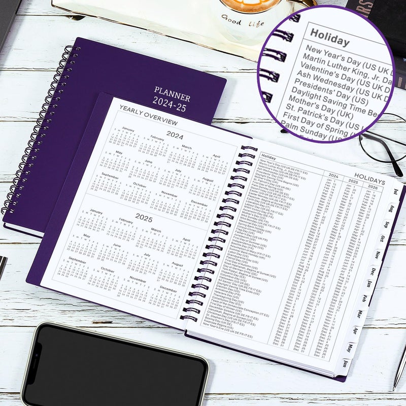 BooQool 2024-2025 Planner - JULY 2024 - JUNE 2025, Planner 2024-2025, Academic Planner Weekly and Monthly with Tabs, 6.25""    8.3"", Strong Twin-Wire Binding, Round Corner, Improving Your Time Management Skill - Image 5